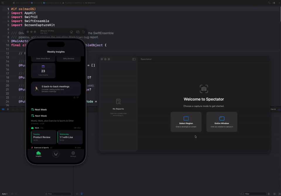 Tespit in action — capturing screen and generating bug reports